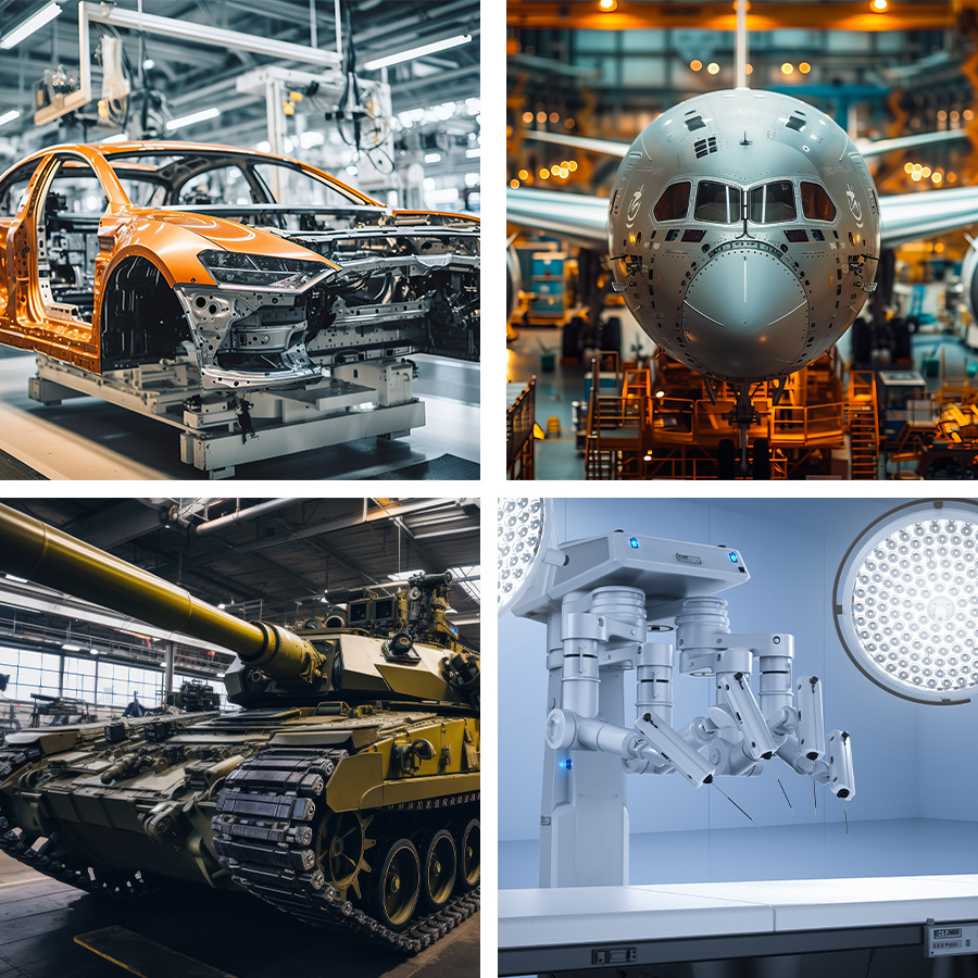 automotive, aerospace, defense, and medical industries